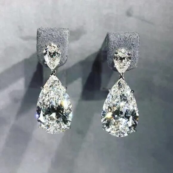 Teardrop Dangle Earring for Women Bridal Sparkle Water Drop CZ, HA4539 - Picture 3 of 3